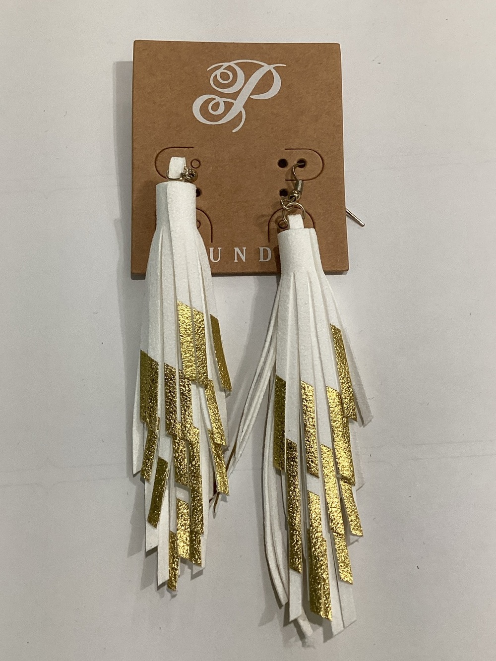 Plunder White‎ and Gold Layered Tassel Earrings